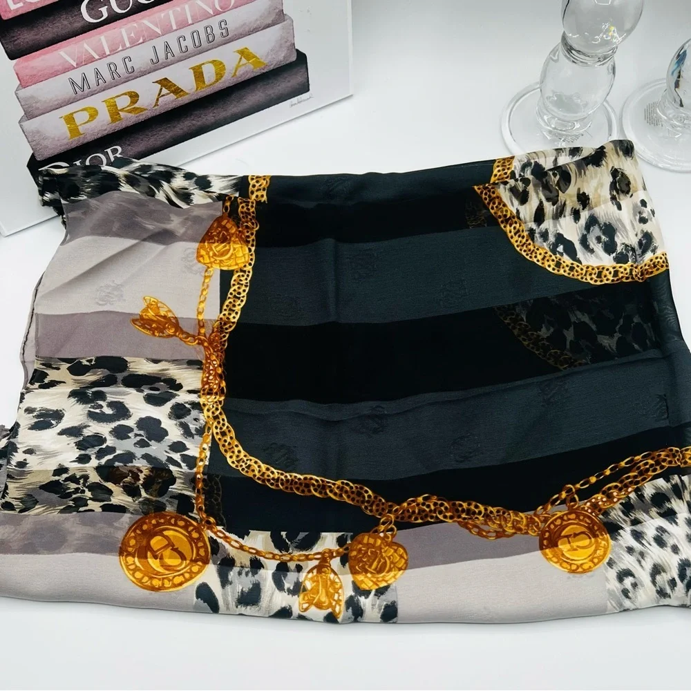 Dior Vintage Black and Gold Animal Print Scarf